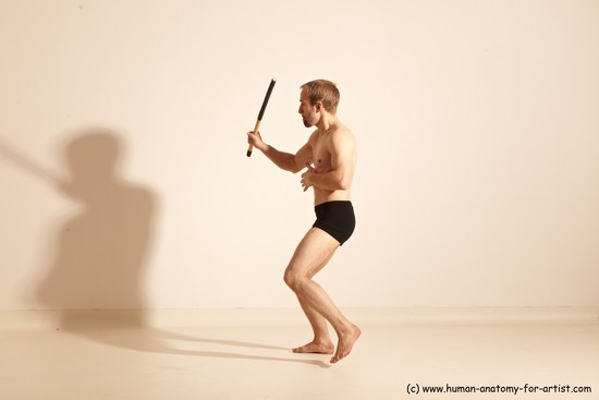 Underwear Fighting Man White Moving poses Slim Short Blond Dynamic poses Academic