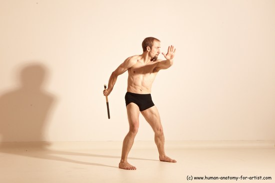 Underwear Fighting Man White Moving poses Slim Short Blond Dynamic poses Academic