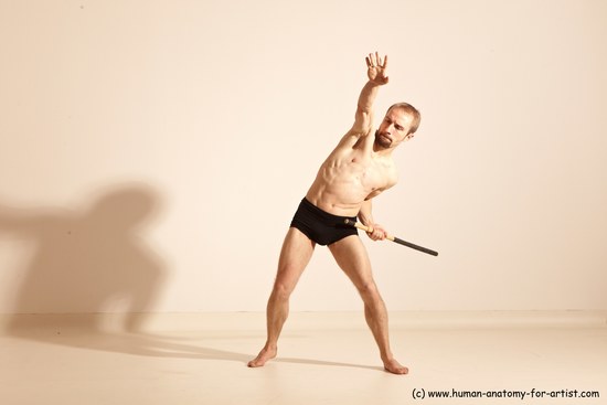 Underwear Fighting Man White Moving poses Slim Short Blond Dynamic poses Academic