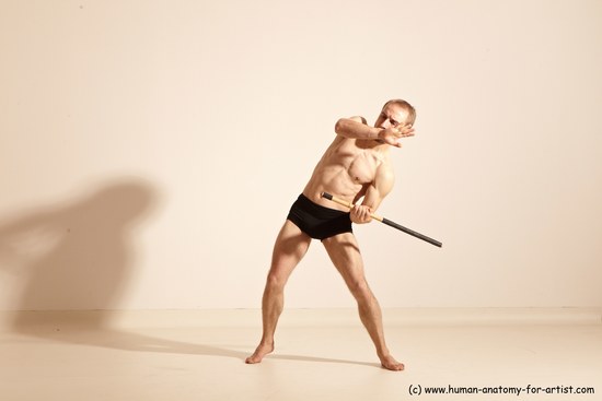 Underwear Fighting Man White Moving poses Slim Short Blond Dynamic poses Academic