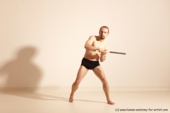 Underwear Fighting Man White Moving poses Slim Short Blond Dynamic poses Academic