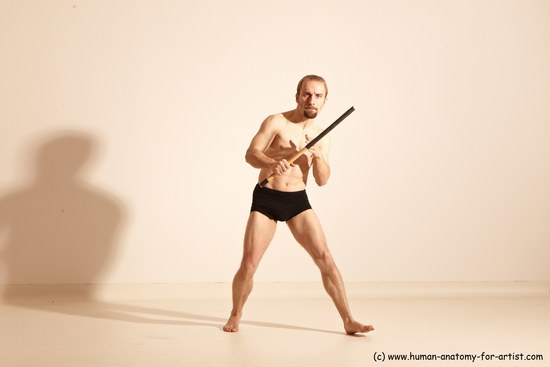 Underwear Fighting Man White Moving poses Slim Short Blond Dynamic poses Academic