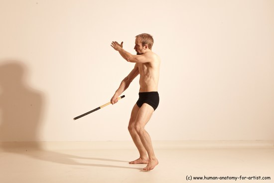 Underwear Fighting Man White Moving poses Slim Short Blond Dynamic poses Academic