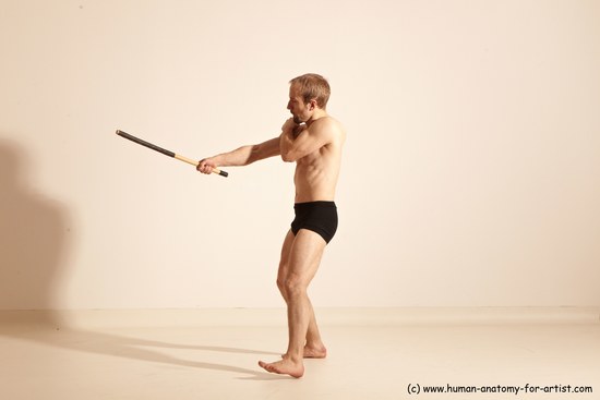 Underwear Fighting Man White Moving poses Slim Short Blond Dynamic poses Academic