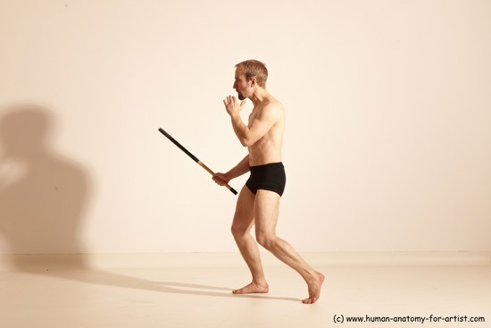 Underwear Fighting Man White Moving poses Slim Short Blond Dynamic poses Academic