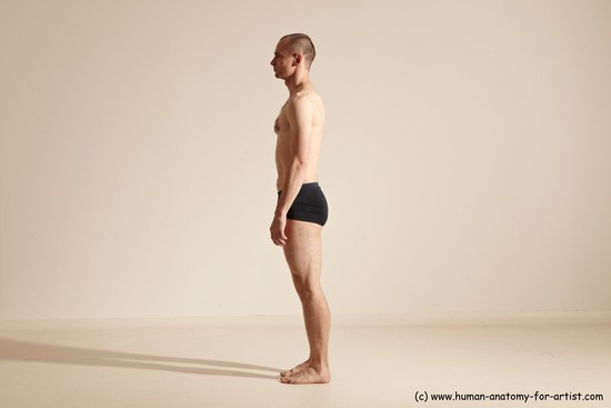 Underwear Gymnastic poses Man White Slim Bald Dancing Dynamic poses Academic