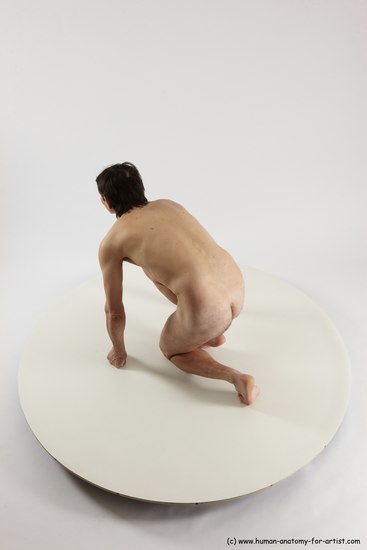 Nude Man White Kneeling poses - ALL Slim Short Brown Kneeling poses - on one knee Multi angles poses Realistic