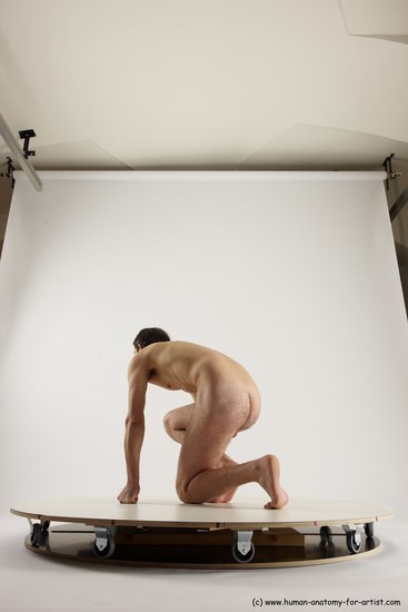 Nude Man White Kneeling poses - ALL Slim Short Brown Kneeling poses - on one knee Multi angles poses Realistic