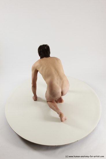 Nude Man White Kneeling poses - ALL Slim Short Brown Kneeling poses - on one knee Multi angles poses Realistic