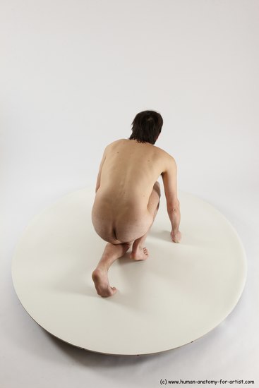 Nude Man White Kneeling poses - ALL Slim Short Brown Kneeling poses - on one knee Multi angles poses Realistic