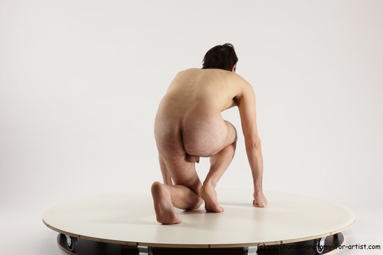 Nude Man White Kneeling poses - ALL Slim Short Brown Kneeling poses - on one knee Multi angles poses Realistic