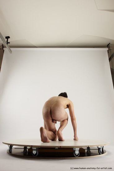 Nude Man White Kneeling poses - ALL Slim Short Brown Kneeling poses - on one knee Multi angles poses Realistic