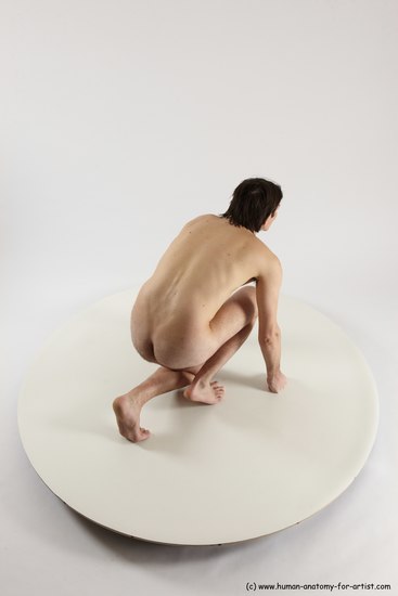 Nude Man White Kneeling poses - ALL Slim Short Brown Kneeling poses - on one knee Multi angles poses Realistic