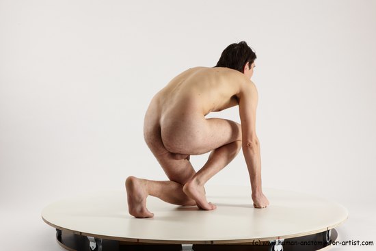 Nude Man White Kneeling poses - ALL Slim Short Brown Kneeling poses - on one knee Multi angles poses Realistic