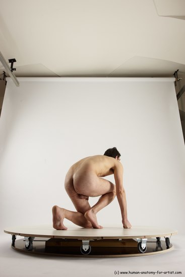 Nude Man White Kneeling poses - ALL Slim Short Brown Kneeling poses - on one knee Multi angles poses Realistic