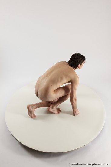 Nude Man White Kneeling poses - ALL Slim Short Brown Kneeling poses - on one knee Multi angles poses Realistic