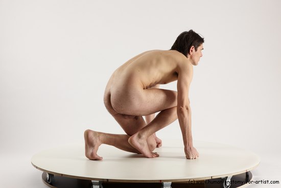 Nude Man White Kneeling poses - ALL Slim Short Brown Kneeling poses - on one knee Multi angles poses Realistic