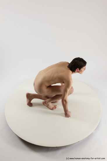 Nude Man White Kneeling poses - ALL Slim Short Brown Kneeling poses - on one knee Multi angles poses Realistic