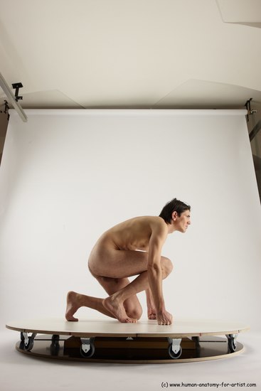 Nude Man White Kneeling poses - ALL Slim Short Brown Kneeling poses - on one knee Multi angles poses Realistic