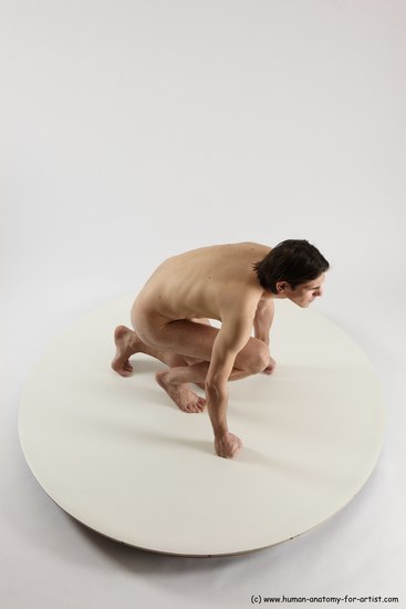 Nude Man White Kneeling poses - ALL Slim Short Brown Kneeling poses - on one knee Multi angles poses Realistic