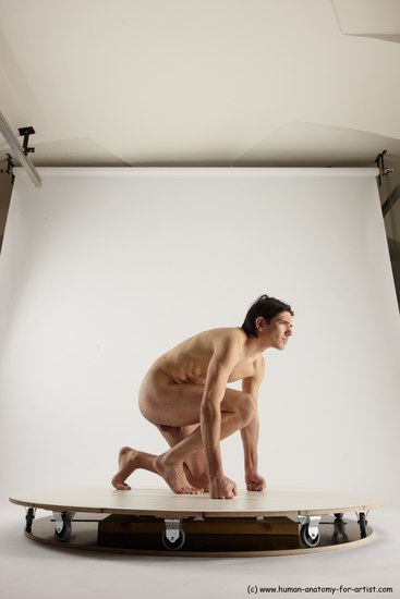 Nude Man White Kneeling poses - ALL Slim Short Brown Kneeling poses - on one knee Multi angles poses Realistic