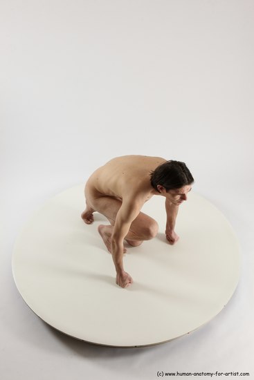 Nude Man White Kneeling poses - ALL Slim Short Brown Kneeling poses - on one knee Multi angles poses Realistic