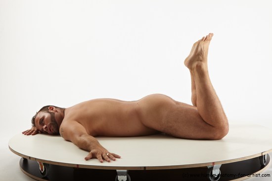 Nude Man White Laying poses - ALL Average Short Brown Laying poses - on stomach Realistic