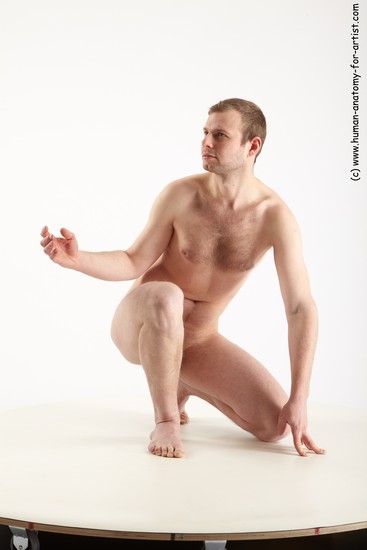 Nude Man White Slim Short Brown Sitting poses - ALL Sitting poses - on knees Realistic