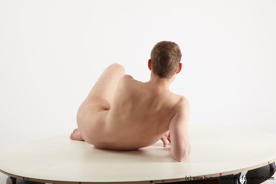 Nude Man White Laying poses - ALL Slim Short Brown Laying poses - on side Realistic