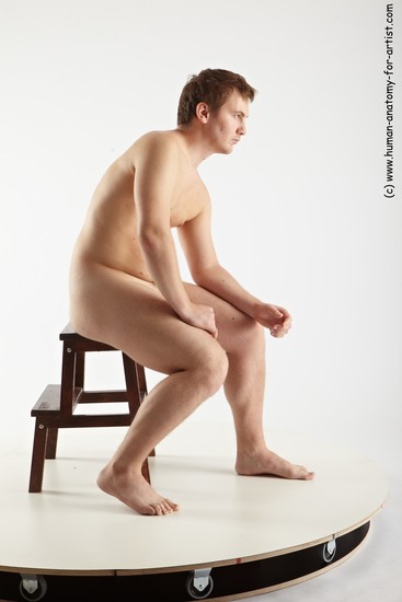 Nude Man White Sitting poses - simple Average Short Brown Sitting poses - ALL Realistic