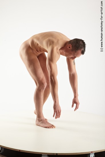 Nude Man White Standing poses - ALL Slim Short Brown Standing poses - bend over Realistic