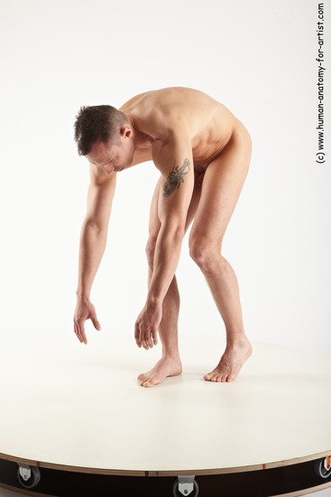 Nude Man White Standing poses - ALL Slim Short Brown Standing poses - bend over Realistic