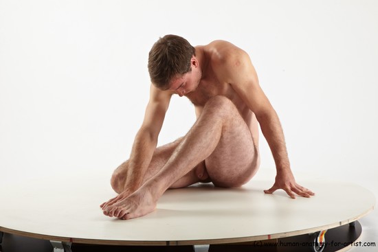 Nude Man White Sitting poses - simple Slim Short Brown Sitting poses - ALL Realistic