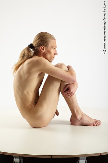 Nude Man White Sitting poses - simple Slim Long Blond Sitting poses - ALL Realistic