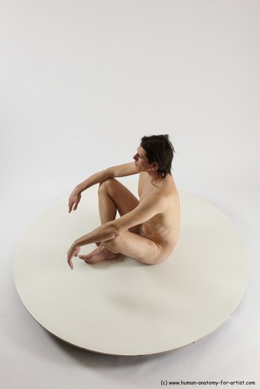 Nude Man White Sitting poses - simple Slim Short Brown Sitting poses - ALL Multi angles poses Realistic