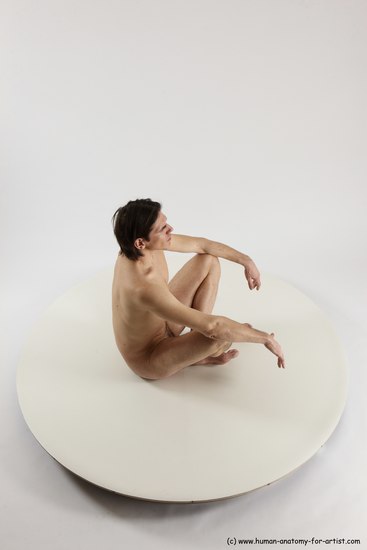 Nude Man White Sitting poses - simple Slim Short Brown Sitting poses - ALL Multi angles poses Realistic