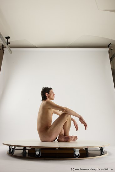 Nude Man White Sitting poses - simple Slim Short Brown Sitting poses - ALL Multi angles poses Realistic