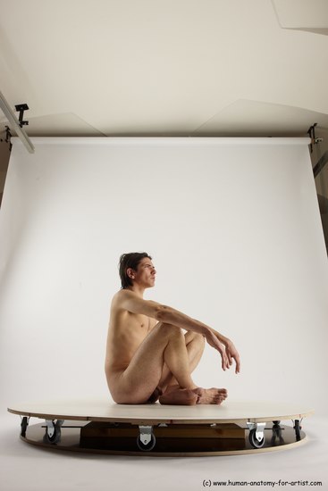 Nude Man White Sitting poses - simple Slim Short Brown Sitting poses - ALL Multi angles poses Realistic