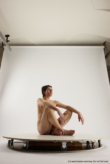 Nude Man White Sitting poses - simple Slim Short Brown Sitting poses - ALL Multi angles poses Realistic