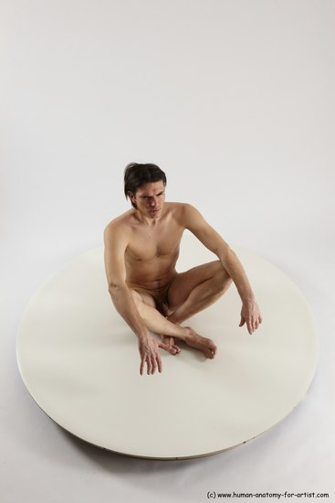 Nude Man White Sitting poses - simple Slim Short Brown Sitting poses - ALL Multi angles poses Realistic