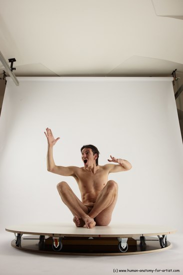 Nude Man White Sitting poses - simple Slim Short Brown Sitting poses - ALL Multi angles poses Realistic