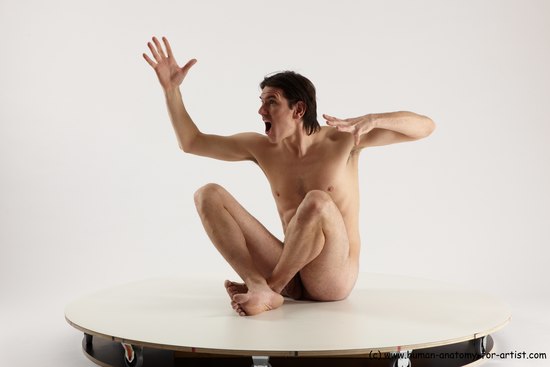 Nude Man White Sitting poses - simple Slim Short Brown Sitting poses - ALL Multi angles poses Realistic