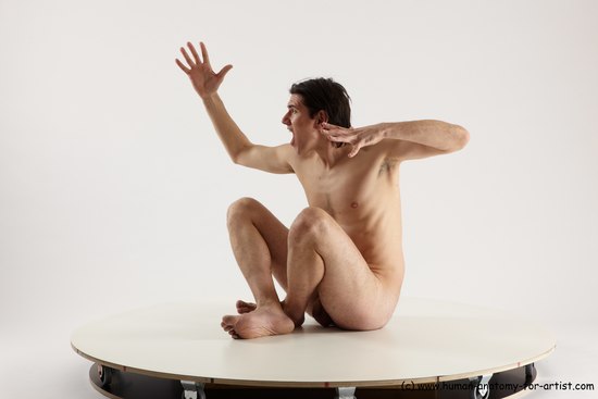 Nude Man White Sitting poses - simple Slim Short Brown Sitting poses - ALL Multi angles poses Realistic