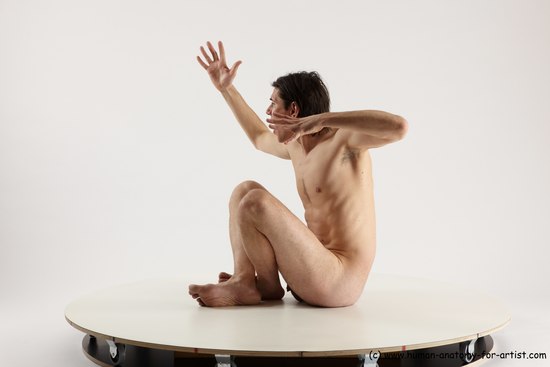 Nude Man White Sitting poses - simple Slim Short Brown Sitting poses - ALL Multi angles poses Realistic