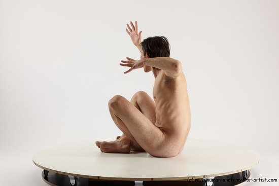 Nude Man White Sitting poses - simple Slim Short Brown Sitting poses - ALL Multi angles poses Realistic