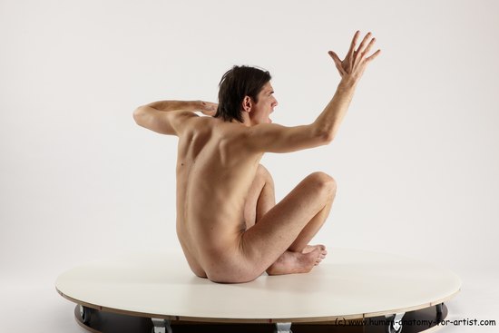 Nude Man White Sitting poses - simple Slim Short Brown Sitting poses - ALL Multi angles poses Realistic