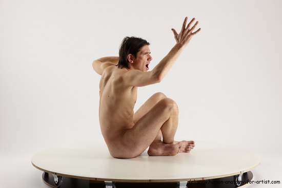 Nude Man White Sitting poses - simple Slim Short Brown Sitting poses - ALL Multi angles poses Realistic