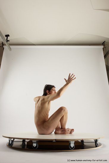 Nude Man White Sitting poses - simple Slim Short Brown Sitting poses - ALL Multi angles poses Realistic