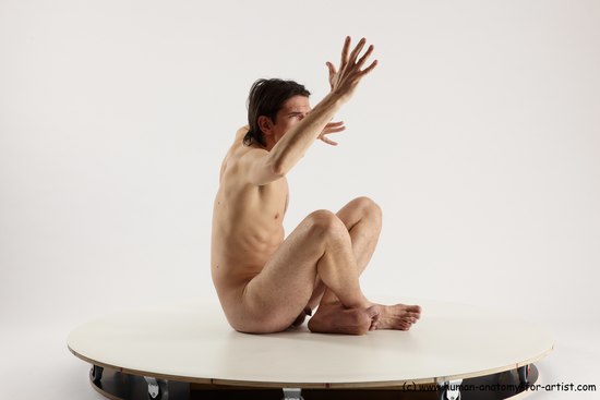 Nude Man White Sitting poses - simple Slim Short Brown Sitting poses - ALL Multi angles poses Realistic