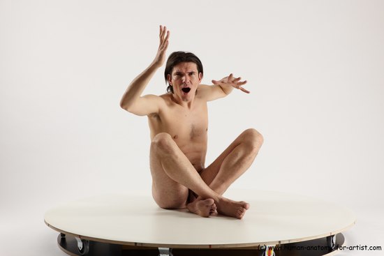 Nude Man White Sitting poses - simple Slim Short Brown Sitting poses - ALL Multi angles poses Realistic